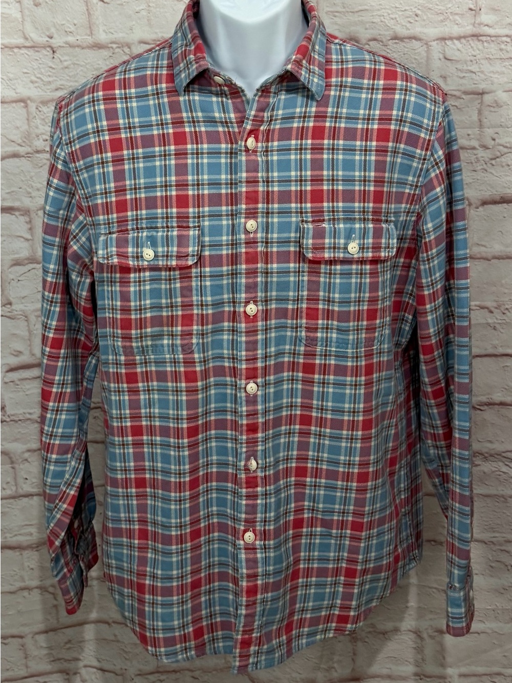 J.Crew Sporting Goods Shirt Mens Medium Red Blue Plaid Flannel Workwear Cotton
